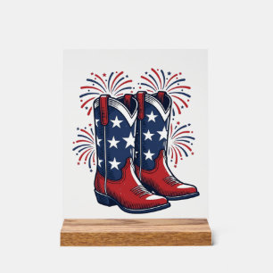 Patriotische Cowboy-Stiefel Vintage Western-Shirt- Acrylschild