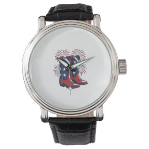 Patriotische Cowboy-Stiefel Vintage Western-Shirt- Armbanduhr
