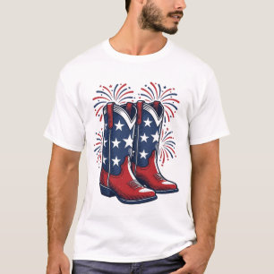 Patriotische Cowboy-Stiefel Vintage Western-Shirt- T-Shirt