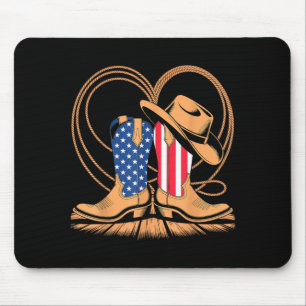 Patriotische Cowboystiefel Herz USA-Flagge Western Mousepad