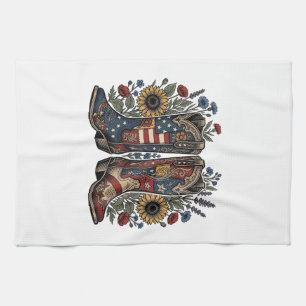Patriotische Cowboystiefel Sonnenblume Florales He Geschirrtuch