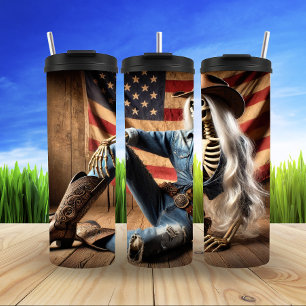 Patriotische Cowgirl Bones & Boots Thermosbecher
