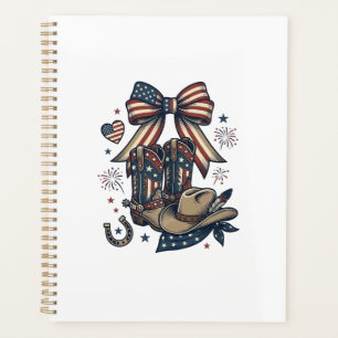 Patriotische Cowgirl-Stiefel und Bow-Western-Shirt Planer