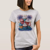 Patriotische Cupcake Feuerwerke Red White & Blue T-Shirt (Vorderseite)