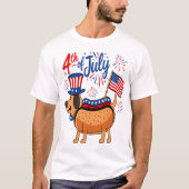 Patriotische Dackel 4. Juli Niedlicher Hot Dog T-Shirt (Vorderseite)