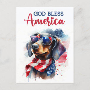 Patriotische Dackel, Gott segne Amerika Postkarte