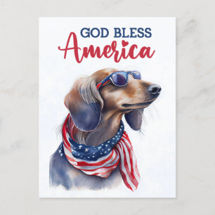 Patriotische Dackel, Gott segne Amerika Postkarte