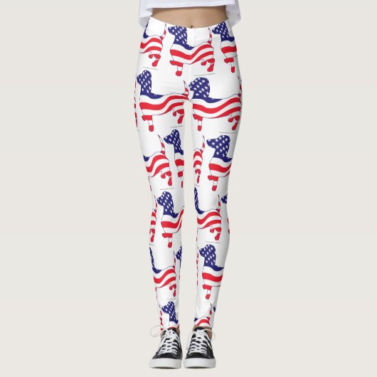 Patriotische Dackel USA Leggings (Vorderseite)