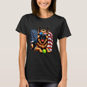 Patriotische Deutsche Schäferhund-Tennisball-Sonne T-Shirt