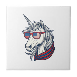 Patriotische Einhorn-Flagge-Sonnenbrille Vintage-V Fliese