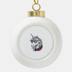 Patriotische Einhorn-Flagge-Sonnenbrille Vintage-V Keramik Kugel-Ornament