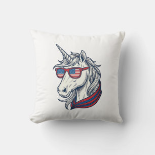 Patriotische Einhorn-Flagge-Sonnenbrille Vintage-V Kissen