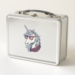 Patriotische Einhorn-Flagge-Sonnenbrille Vintage-V Metall Brotdose