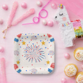 Patriotische Eis-Pop und Feuerwerksmuster | Rot-We Pappteller (Party)