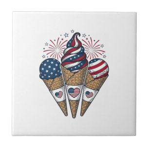 Patriotische Eiscreme-Kegel Vintage Fourth of July Fliese