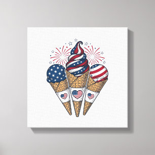 Patriotische Eiscreme-Kegel Vintage Fourth of July Leinwanddruck