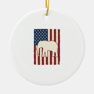 Patriotische Elefantenflagge Vintage-Vektordesign_ Keramik Ornament