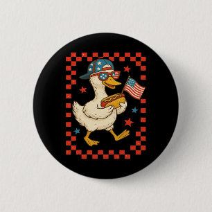 Patriotische Ente mit Hot Dog und Flagge Lustig 4. Button