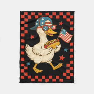 Patriotische Ente mit Hot Dog und Flagge Lustig 4. Fleecedecke