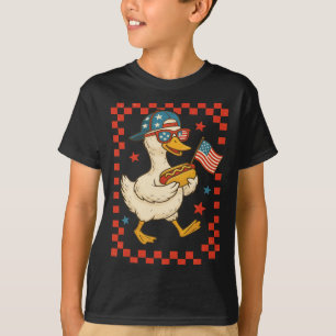 Patriotische Ente mit Hot Dog und Flagge Lustiger T-Shirt