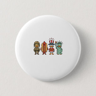 Patriotische Ente und Hot Dog Vintage Vector Shirt Button