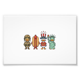 Patriotische Ente und Hot Dog Vintage Vector Shirt Fotodruck
