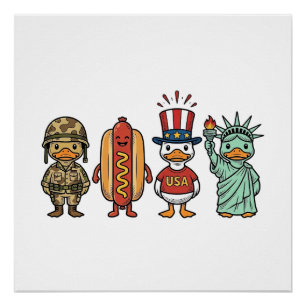 Patriotische Ente und Hot Dog Vintage Vector Shirt Poster