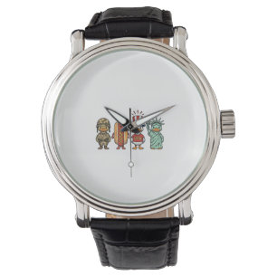Patriotische Ente und Hot Dog Vintage Vektor Shirt Armbanduhr