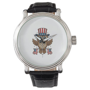 Patriotische Eule Vintage-Gravur Grafik_1 Armbanduhr