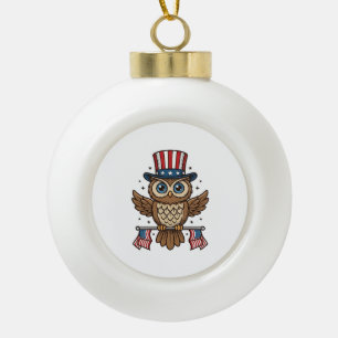 Patriotische Eule Vintage-Gravur Grafik_1 Keramik Kugel-Ornament