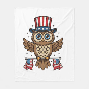 Patriotische Eule Vintage-Stich Grafik_1 Fleecedecke