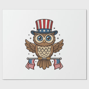 Patriotische Eule Vintage-Stich Grafik_1 Geschenkpapier