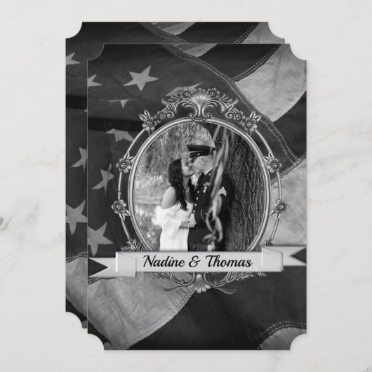 Patriotische Fahne der B&W-Militär mit Fotografie Einladung (Vorne/Hinten)