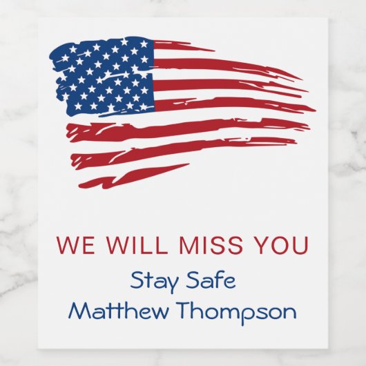 Patriotische Fahne Militärsoldat geht weg Party W Weinetikett (Einzelnes Label)