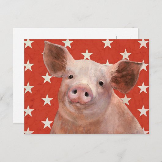 Patriotische Farm - Schwein Postkarte (Vorne/Hinten)