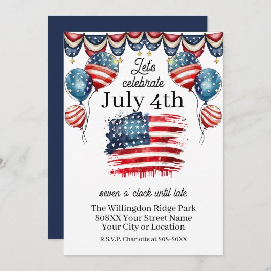 Patriotische Feier am 4. Juli Einladung (Vorne/Hinten)