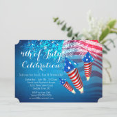 Patriotische Feuerwerke 4. von Juli-Party Einladung (Stehend Vorderseite)