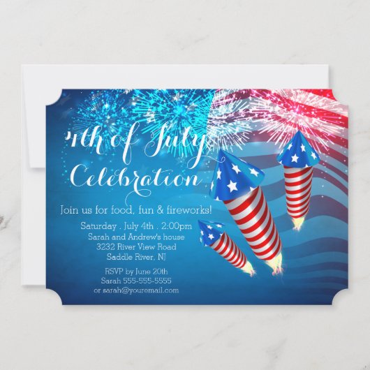 Patriotische Feuerwerke 4. von Juli-Party Einladung (Vorderseite)