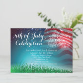 Patriotische Feuerwerke 4. von Juli-Party Einladung (Stehend Vorderseite)