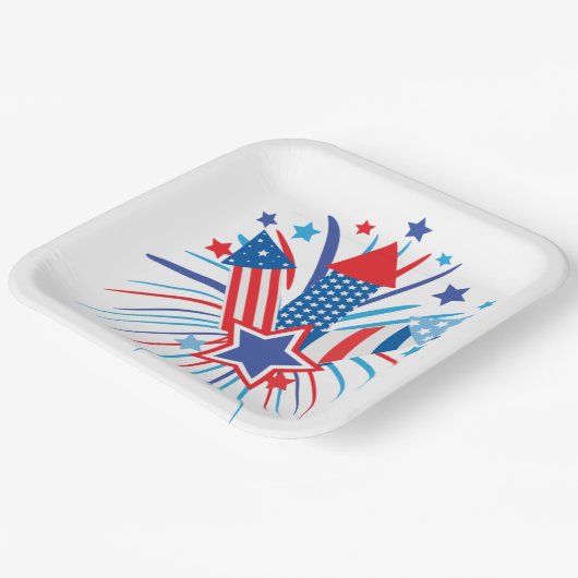 Patriotische Feuerwerke  Pappteller (Gewinkelt)