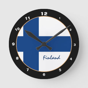 Patriotische finnische Flagge, Finnland Zuhause /  Runde Wanduhr