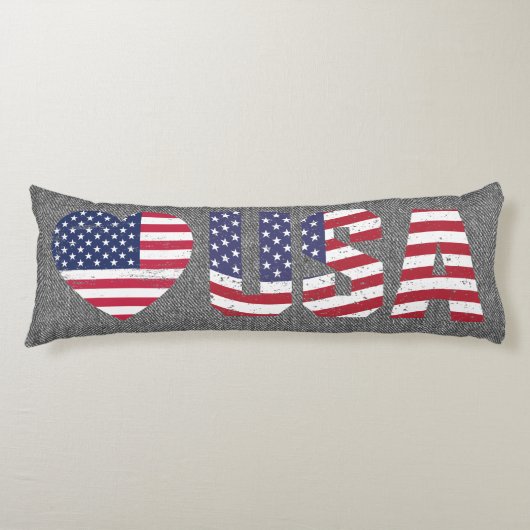 Patriotische Flag Liebe Herz USA Black Jean Denim Seitenschläferkissen (Vorderseite)