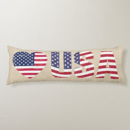 Patriotische Flag Liebe Herz USA Country Burlap St Seitenschläferkissen