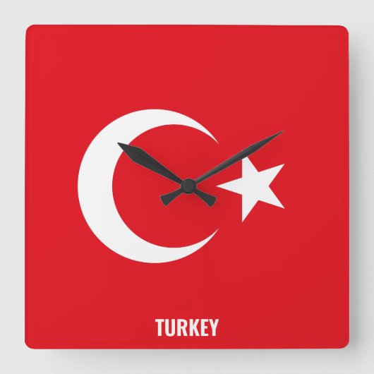 Patriotische Flagge der Türkei Quadratische Wanduhr (Vorderseite)