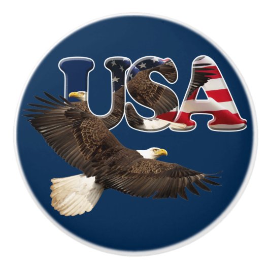 Patriotische Flagge der USA und Bald Eagle Keramikknauf (Vorderseite)