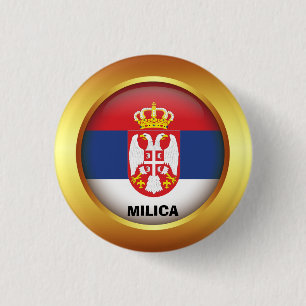 Patriotische Flagge Serbiens Button
