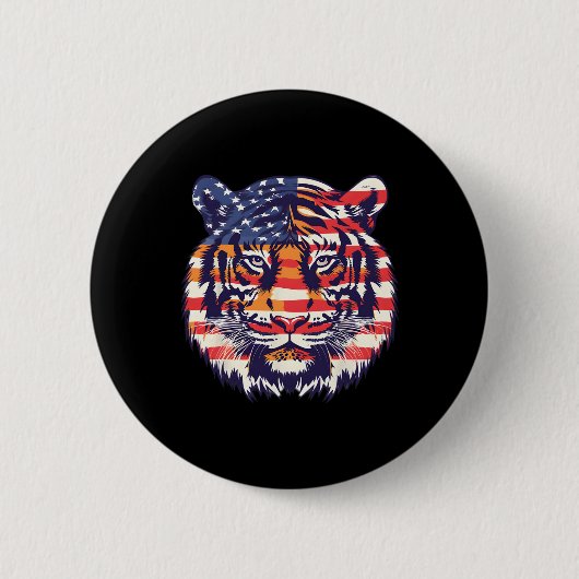 Patriotische Flagge Tiger 4. Juli Funny Animal Fac Button (Vorderseite)