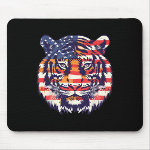 Patriotische Flagge Tiger 4. Juli Funny Animal Fac Mousepad