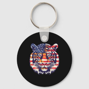 Patriotische Flagge Tiger 4. Juli Funny Animal Fac Schlüsselanhänger