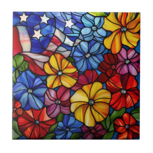 Patriotische Flagge und Blume Keramik Tile Fliese